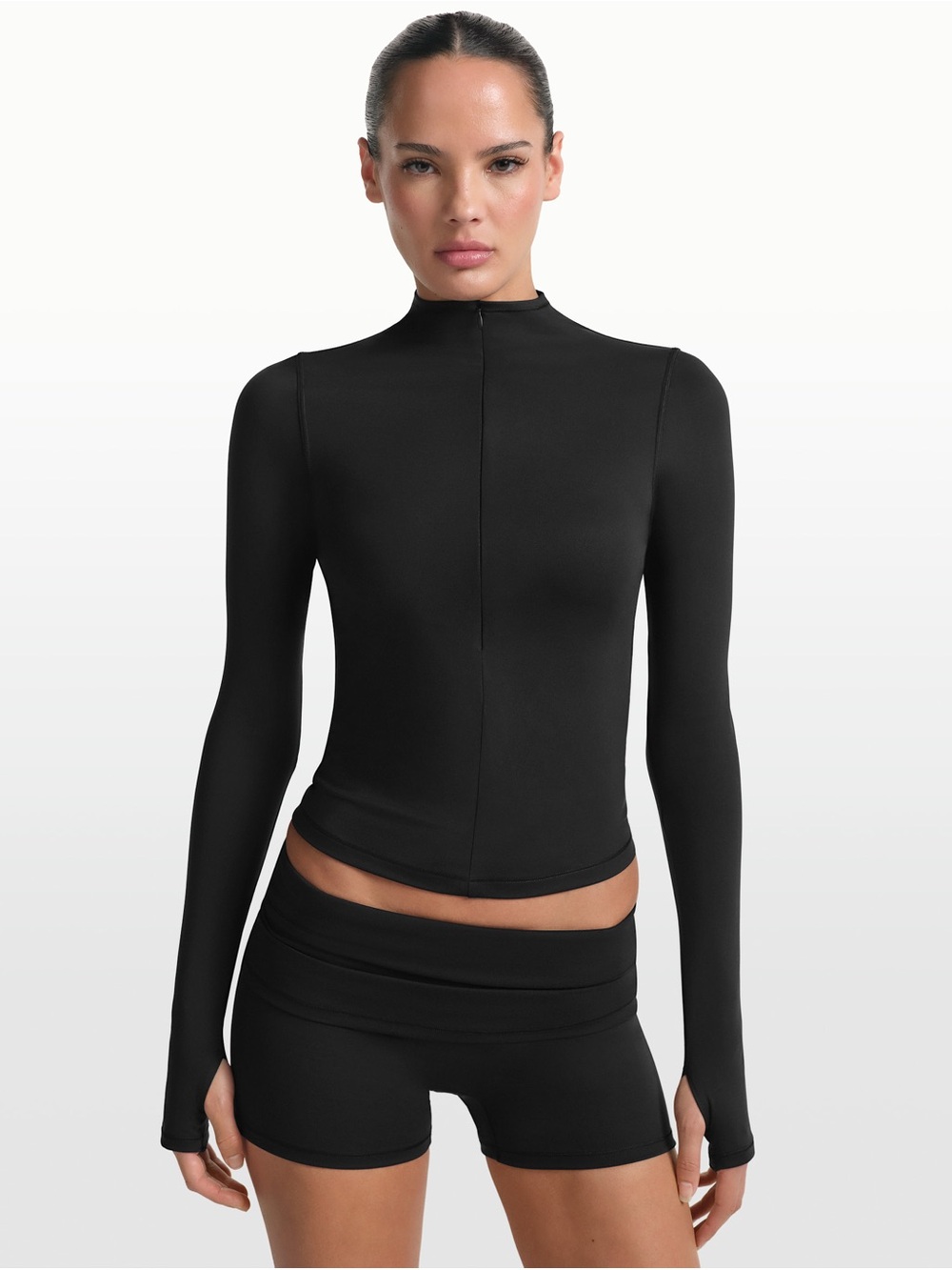 NikeSKIMS Matte Women's 1/2-Zip Mock-Neck Long-Sleeve Top - NWT - Obsidian